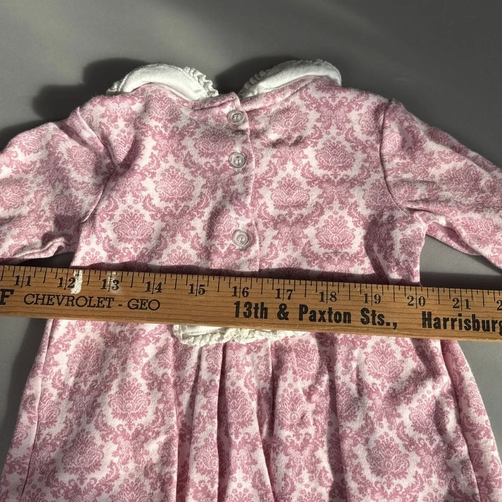 Pink Floral Baby Dress 6-9M Long‎ Sleeve Ruffle Skirt Cotton Infant Boutique EUC